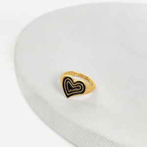 Deco Heart Signet Ring (Onyx) - Gold